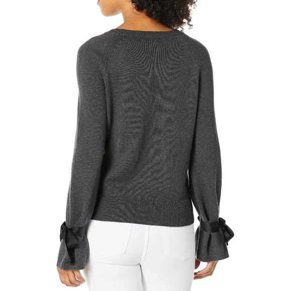 J. Crew Mercantile Ribbon Tie Bell Sleeve Charcoal Sweater - Picture 2 of 8